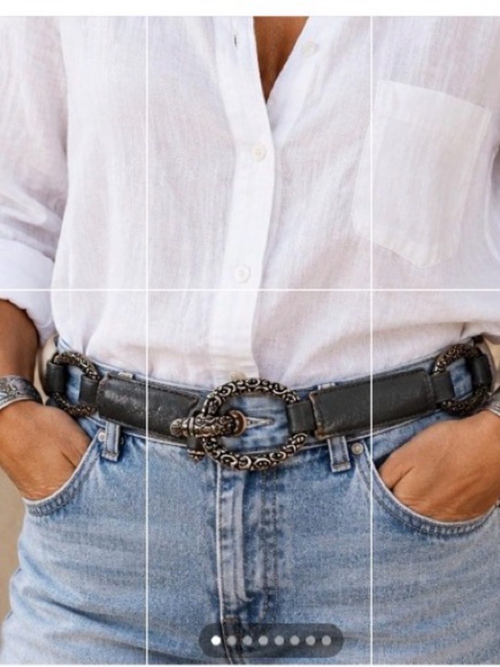 Brighton Black Leather Belt with Ornate Silver-Toned Buckle